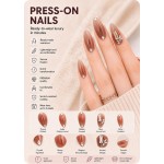 Nude‑Coffee Gradient Long Almond Press‑On Nails, Luxury 3D Rhinestone Elegant Gentle False Nails